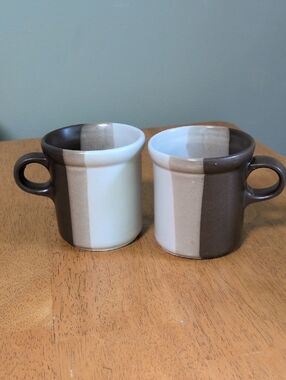 Stoneware Two-Tone Brown & Cream Coffee Mugs - Set of 2